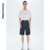 [1件3折价:49.5]美特斯邦威工装牛仔中裤男宽松直筒夏季新款潮贴袋工装短裤男