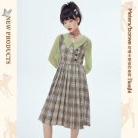 [1件5折价:125]美特斯邦威小鹿斑比联名背心连衣裙女2021新款夏季时尚格子连衣裙