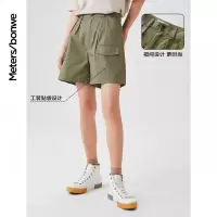 [2件2折价:39]美特斯邦威休闲中裤女新款夏季纯棉宽松直筒工装运动短裤女
