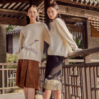 [2件2折价:87]羊毛MECITY女装新款国潮刺绣不规则半身裙