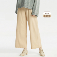 [2件2折价:107]MECITY女装冬季新款休闲时尚潮流简约大方女花纱薄呢料长裤