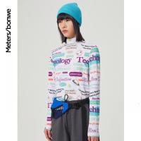 美特斯邦威T恤女春季时尚印花打底长袖恤女士圆领T恤