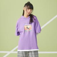美特斯邦威假两件连帽卫衣女宽松大码秋季撞色时尚休闲