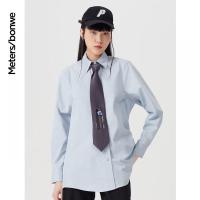 美特斯邦威基本长袖衬衫纯色百搭秋季宽松上衣女士衬衣