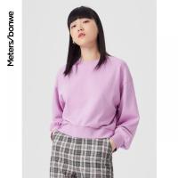 美特斯邦威圆领卫衣女后背绑带秋季短款潮流甜美女士上衣