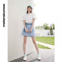 [1件5折价:119.5]美特斯邦威牛仔短裤女装新款女牛仔彩色系带装饰牛仔短裤