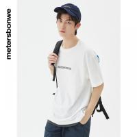 [1件5折价:49.5]美特斯邦威字母假两件圆领短袖T恤男夏季新款印花休闲简约