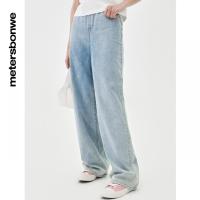 [1件5折价:59.5]美特斯邦威橡筋腰牛仔裤女装百搭夏季时尚老爹裤女阔腿长裤