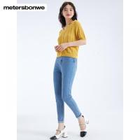 [2件2折价:79]美特斯邦威牛仔裤女秋季新款恒温经典高腰紧身女士长裤