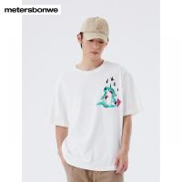 [1件5折价:79.5]美特斯邦威短袖T恤男夏季新款口袋水彩印花宽松纯棉上衣男