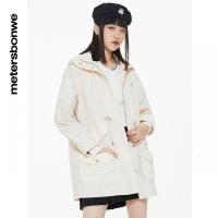[1件3折价:148.5]美特斯邦威外套女纯色简约宽松抽绳束腰工装女士夹克长款