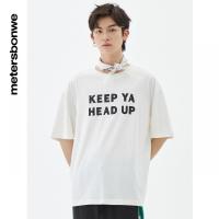 [1件5折价:59.5]美特斯邦威夏季圆领白色衣服字母男装印花百搭男士短袖T恤