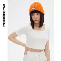[1件5折价:39.5]美特斯邦威新基本印花方领T恤女春季新款时尚百搭上衣