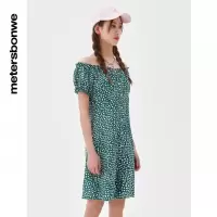 [1件5折价:69.5]美特斯邦威碎花连衣裙女百搭夏季松紧花边复古裙子女