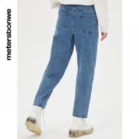 [1件3折价:69]美特斯邦威牛仔裤女士高腰宽松直筒休闲裤春秋老爹裤秋季