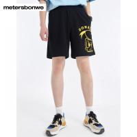 [1件5折价:89.5]美特斯邦威唐老鸭联名针织短裤男夏季黑色印花宽松五分裤