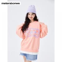 [1件3折价:118.5]美特斯邦威女士圆领长袖T恤粉色宽松套头衫奶系甜美卫衣