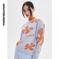 [1件5折价:119.5]美特斯邦威毛针织衫女春秋圆领花朵提花宽松圆领毛衫上衣