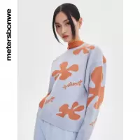 [1件5折价:119.5]美特斯邦威毛针织衫女春秋圆领花朵提花宽松圆领毛衫上衣