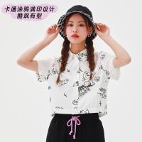 [1件5折价:69.5]美特斯邦威短袖衬衫女纯棉新款夏季满印涂鸦印花女士休闲