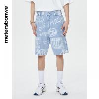 [1件3折价:118.5]美特斯邦威牛仔短裤男百搭夏季时尚宽松满印花男士五分裤