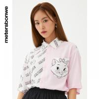 [1件5折价:90]美特斯邦威玛丽猫联名短袖衬衫女夏季新款印花宽松上衣休闲