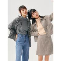 [1件3折价:129]美特斯邦威女士秋季格纹设计感西装领气质千鸟格短款外套