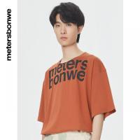 [1件5折价:99.5]美特斯邦威字母圆领男款重磅T恤夏季宽松复古做旧短袖男