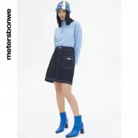 [1件5折价:85]美特斯邦威时尚撞色线装饰牛仔半裙女春季新款舒适裙子