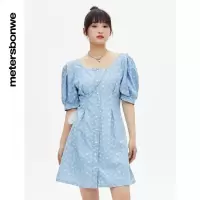 [1件3折价:79.5]美特斯邦威时尚碎花牛仔连衣裙女夏季新款休闲裙子女