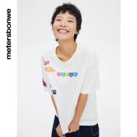 [1件5折价:69.5]美特斯邦威彩色印花T恤女春季新款宽松舒适短袖恤女