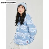 [1件5折价:169.5]美特斯邦威男米奇印花加绒情侣装休闲连帽宽松套头长袖卫衣