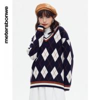 [1件5折价:125]美特斯邦威V领长袖菱格毛衫女新款时尚潮流宽松上衣女