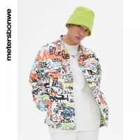 [1件5折价:319.5]美特斯邦威时尚印花牛仔夹克男春季新款潮流休闲男外套