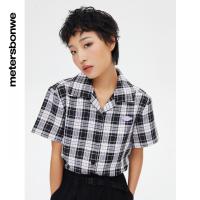 [1件3折价:49.5]美特斯邦威格纹衬衫女春季新款简约时尚女士短袖衬衣