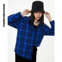 [1件5折价:110]美特斯邦威衬衫女秋季新款格纹刺绣衬衣宽松舒适潮流百搭722920