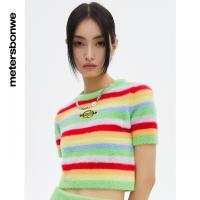 [1件3折价:69]美特斯邦威修身针织衫女春季新款套头条纹短袖毛衫女