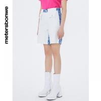[1件3折价:109.5]美特斯邦威牛仔短裤女百搭夏季心形印花拼接撞色女士中裤