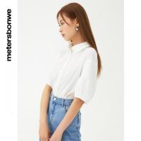 [1件5折价:77.5]美特斯邦威短袖衬衫女纯白百搭时尚舒适宽松柔顺女士上衣