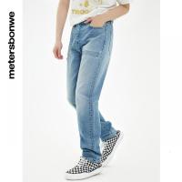 [1件5折价:160]美特斯邦威破洞牛仔裤男百搭时髦磨白直筒五袋补丁裤子男