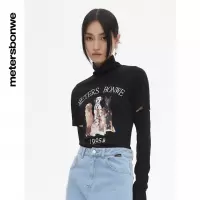 [1件3折价:69]美特斯邦威袖中开口高领T恤女春季新款潮流休闲女上衣