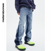 [1件5折价:145]美特斯邦威拼接洗水牛仔长裤男2022春季新款舒适牛仔裤男
