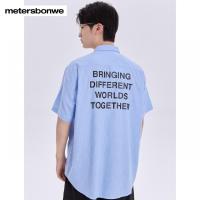 [1件5折价:79.5]美特斯邦威男条纹印花短袖衬衫