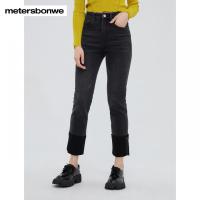 [1件5折价:139.5]美特斯邦威女翻边抓绒牛仔长裤