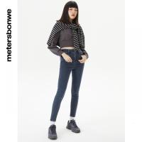 [1件3折价:82.5]美特斯邦威女高腰双粒扣复合绒弹力紧身牛仔裤