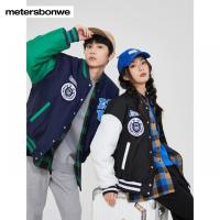 [1件3折价:148.5]美特斯邦威男女IP怪兽大学毛毡绣棒球夹克
