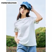 [1件5折价:55]美特斯邦威女新基本卷边短袖T恤