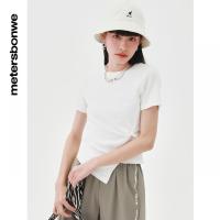 [1件5折价:59.5]美特斯邦威女圆领不对称下?T恤