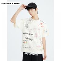[1件5折价:139.5]美特斯邦威手绘满印染整针织短袖T恤