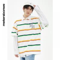 [1件5折价:165]美特斯邦威男时尚条纹翻领T恤